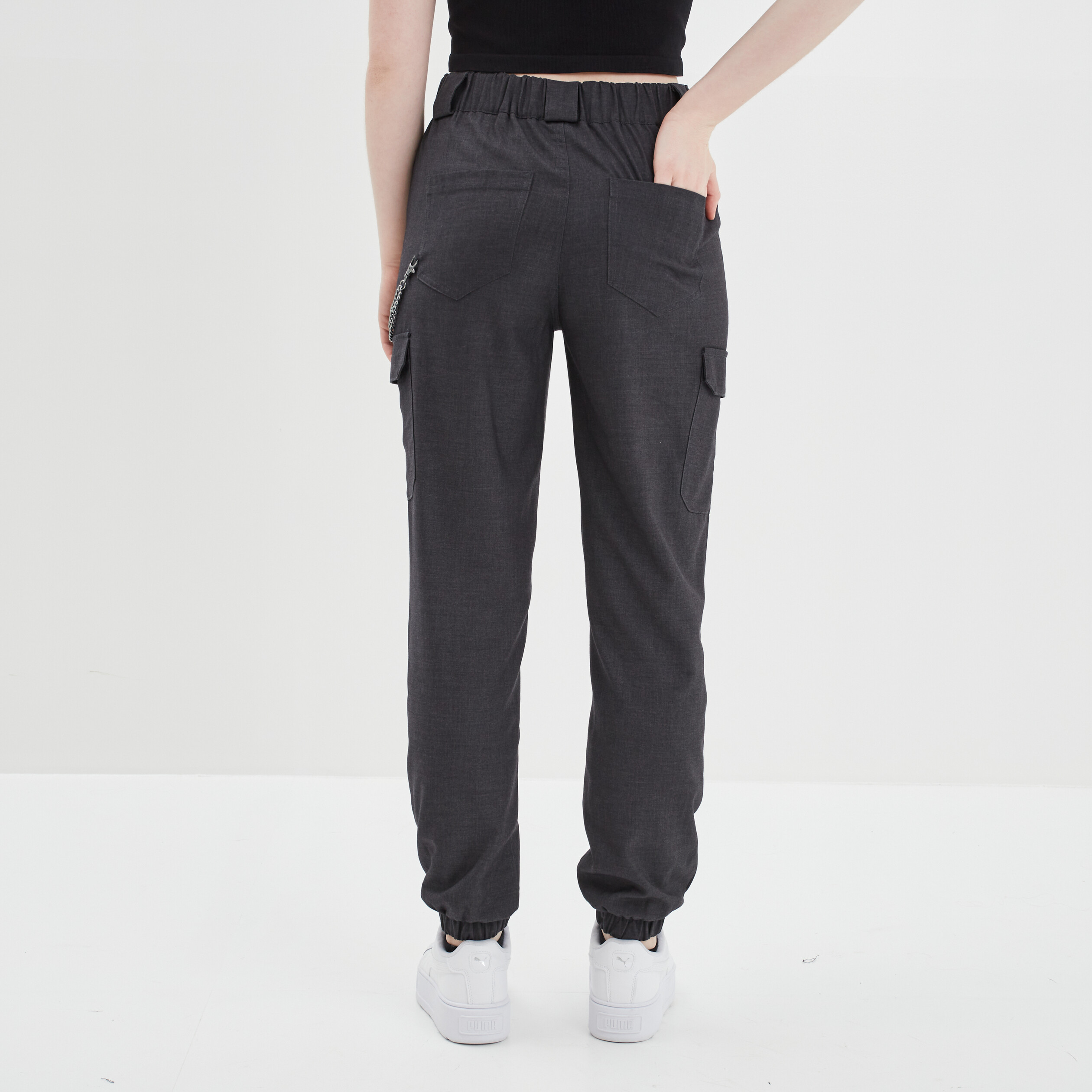 Pantalon battle avec chaîne gris foncé femme | La Halle
