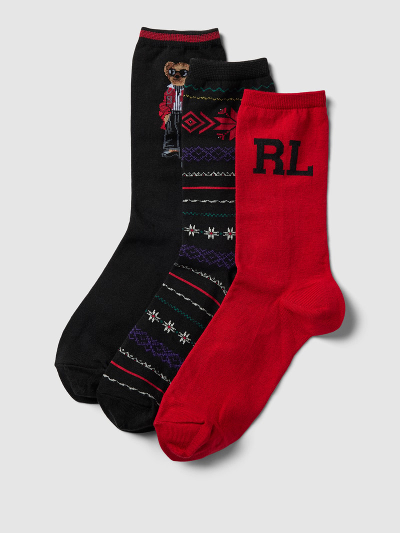Socken mit Allover-Muster im 3er-Pack in schwarz