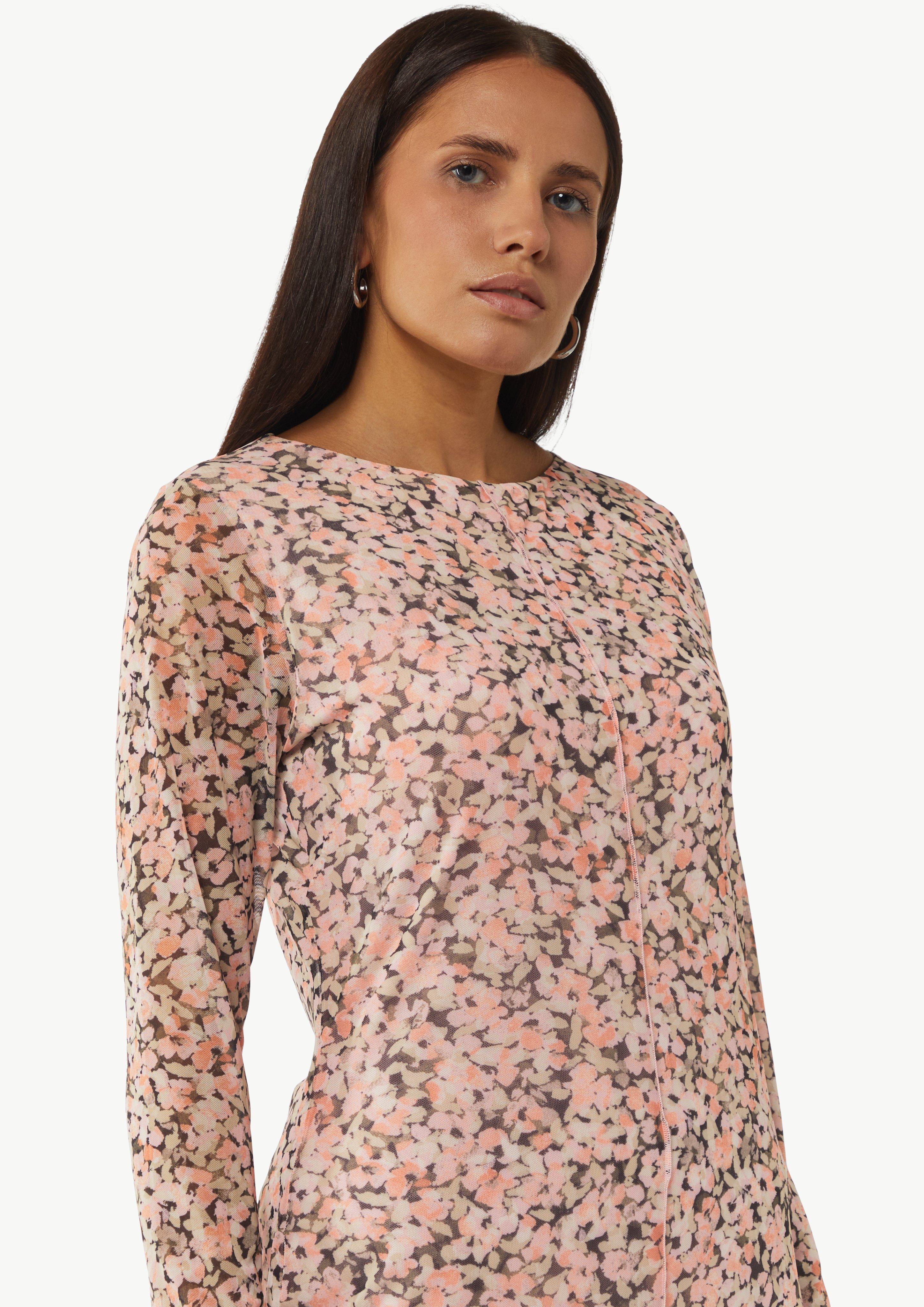 Midikleid aus Mesh mit floralem Print - rosa