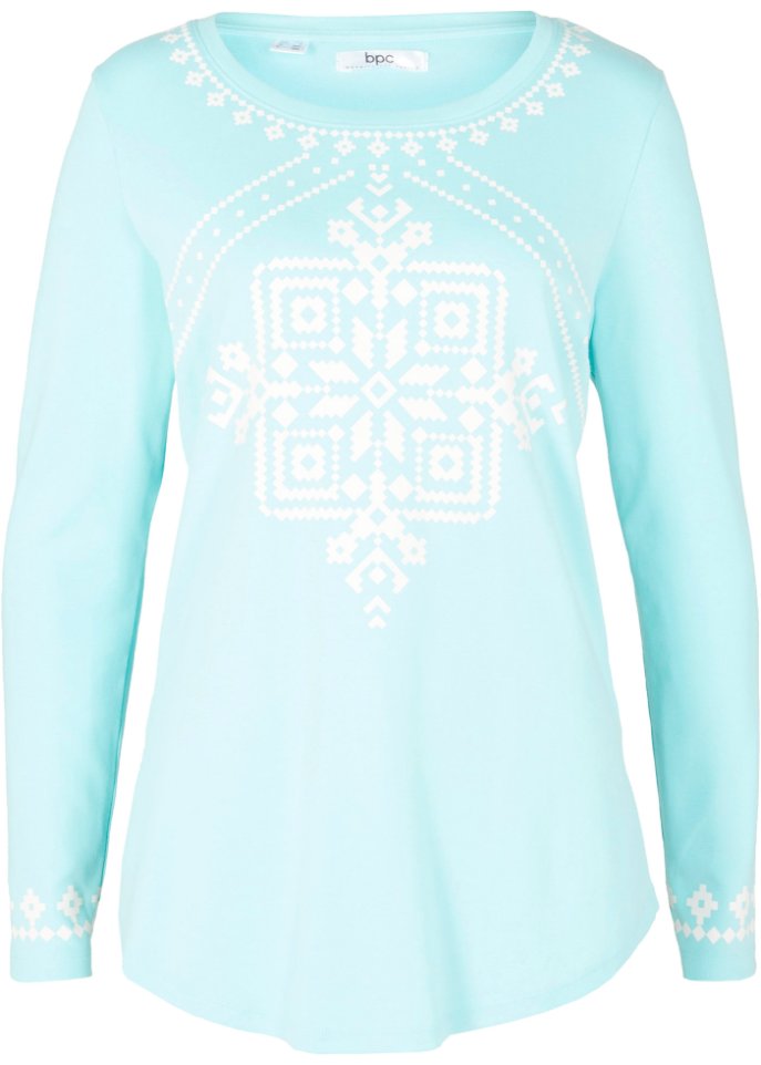 Baumwollripp-Langarmshirt mit Norwegermotiv