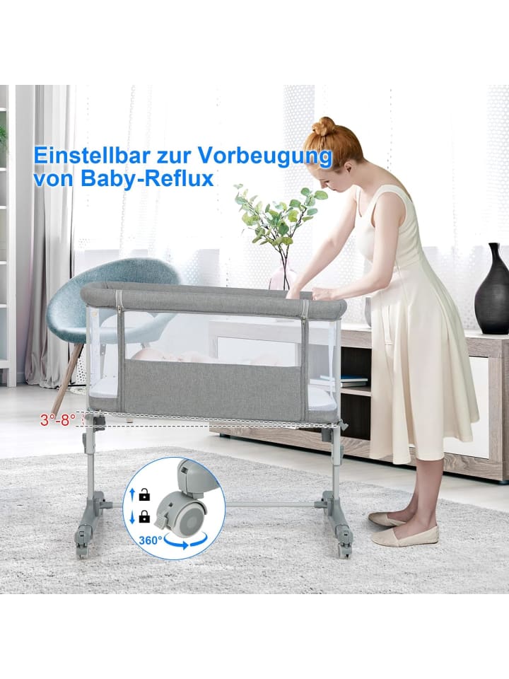 COSTWAY Beistellbett Babywippe mit Matratze 3 in 1 in Grau günstig kaufen onesize