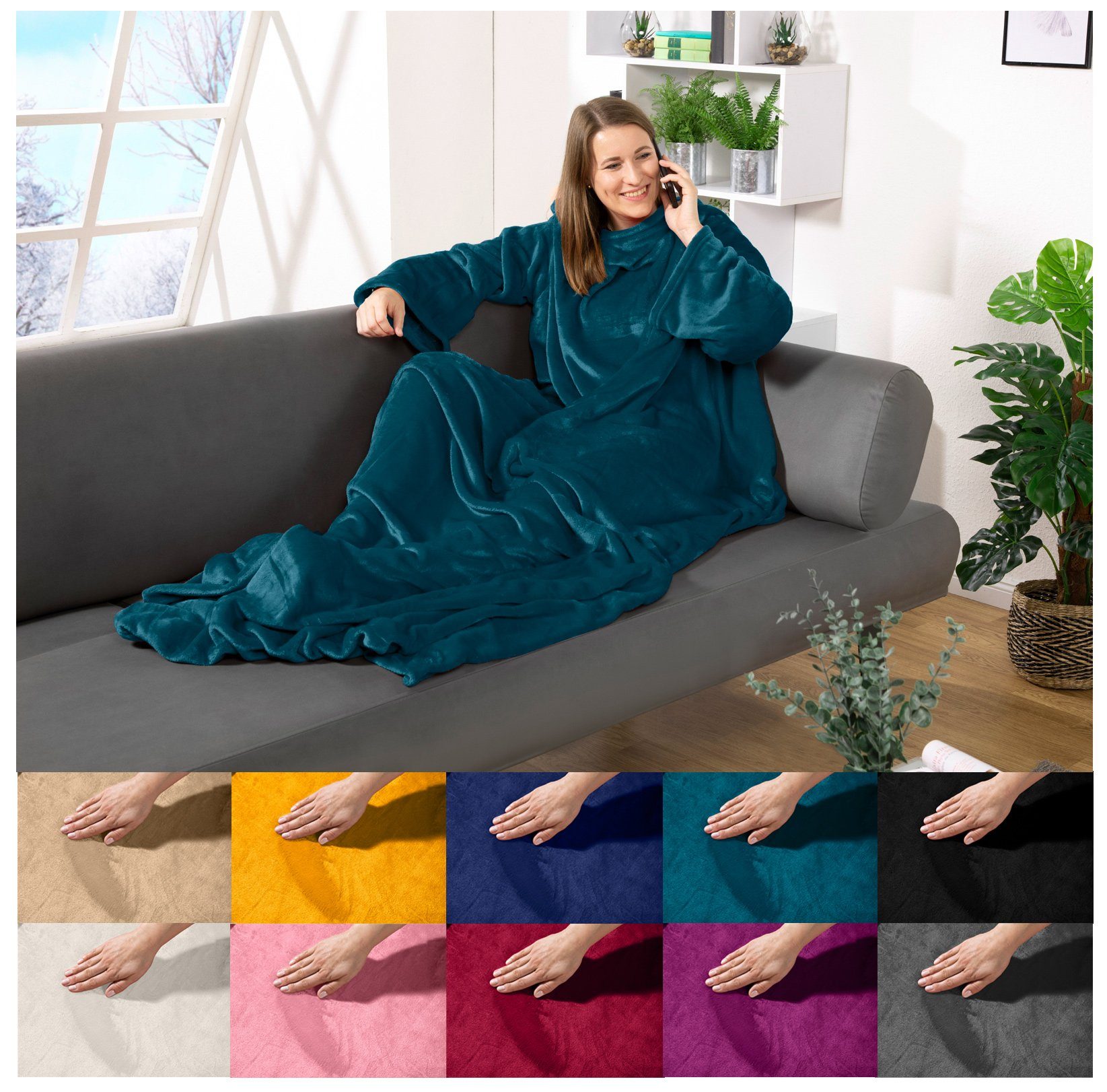 Wohndecke tragbare Ganzkörperdecke Kuscheldecke Ärmeldecke, heimtexland, flauschige Ärmel Decke I Soft Flanell I Geschenk Wohlfühlen