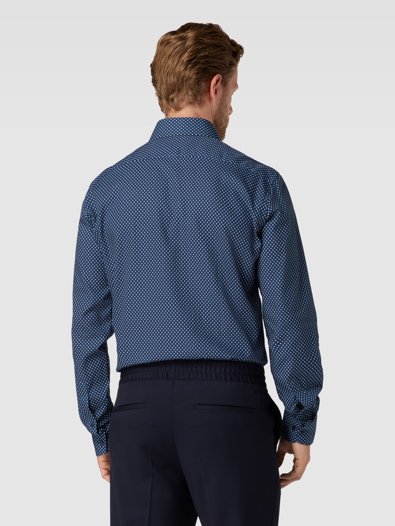 Modern Fit Business-Hemd mit Allover-Muster Modell 'Global' in marineblau