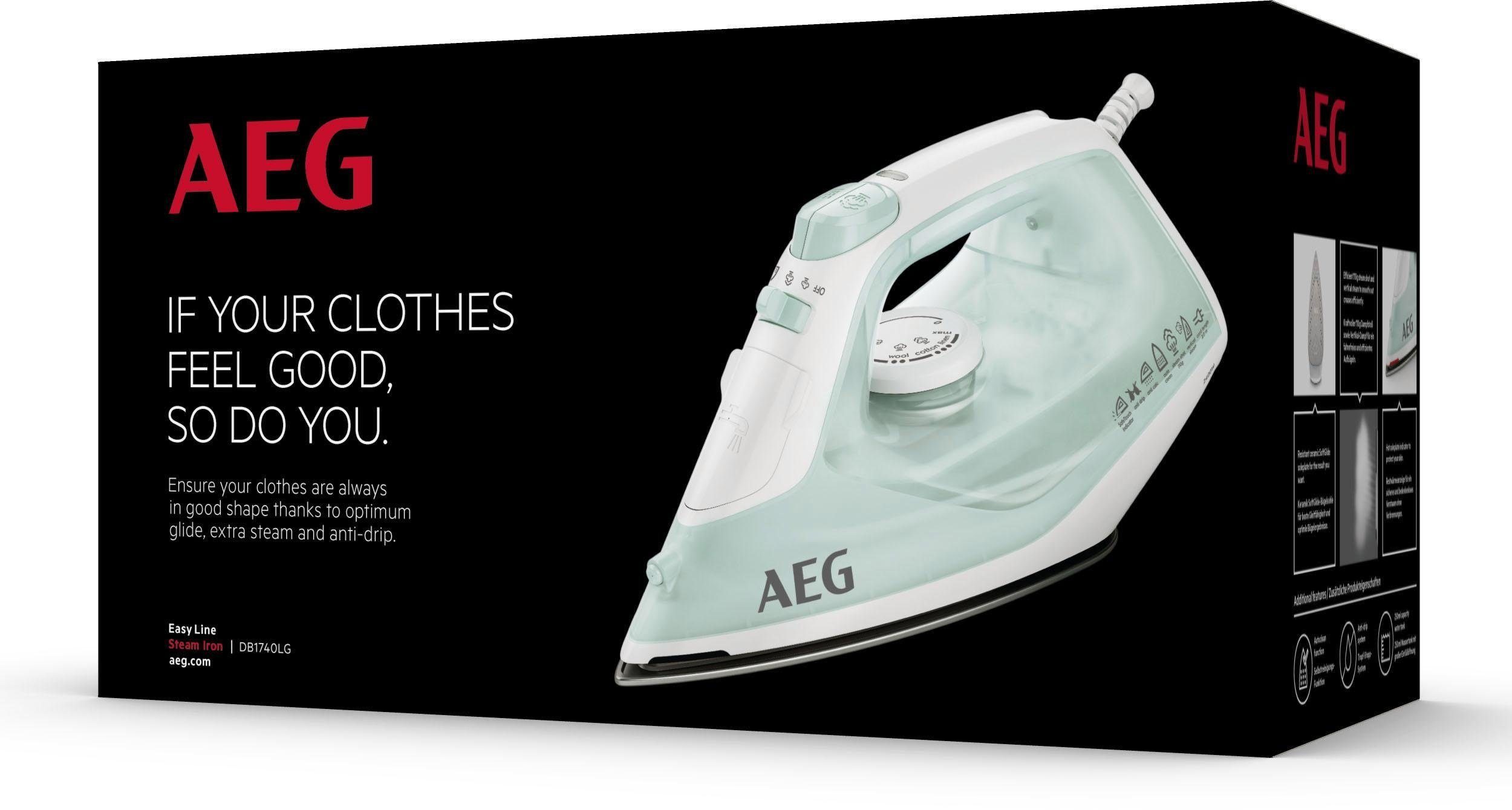 AEG Dampfbügeleisen EasyLine DB 1740LG, 2400 W, Filtration mit Anti-Kalk-Patrone, Restwärmeanzeige, 110 g Dampfstoss