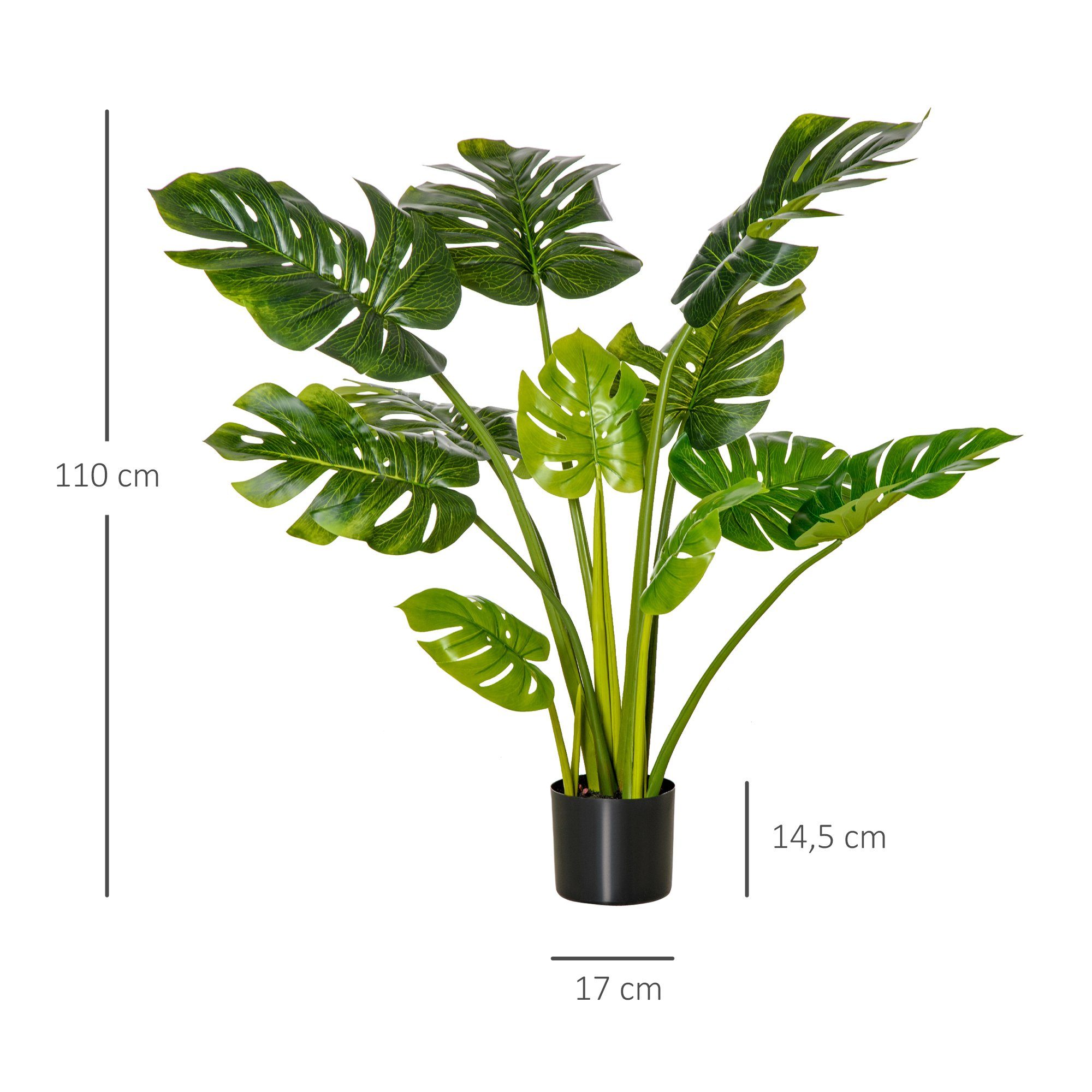 Kunstpflanze künstliche Pflanze Blatt, HOMCOM, Höhe 110 cm, im Topf 110 cm künstlicher Monstera Kunstbaum Zimmerpflanze