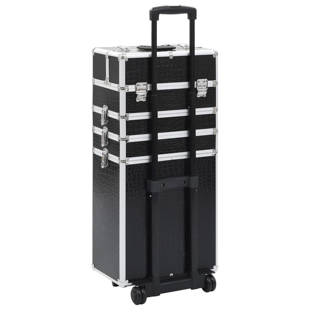 vidaXL Kosmetik-Koffer Kosmetikkoffer Aluminium Schwarz mit Krokoprägung