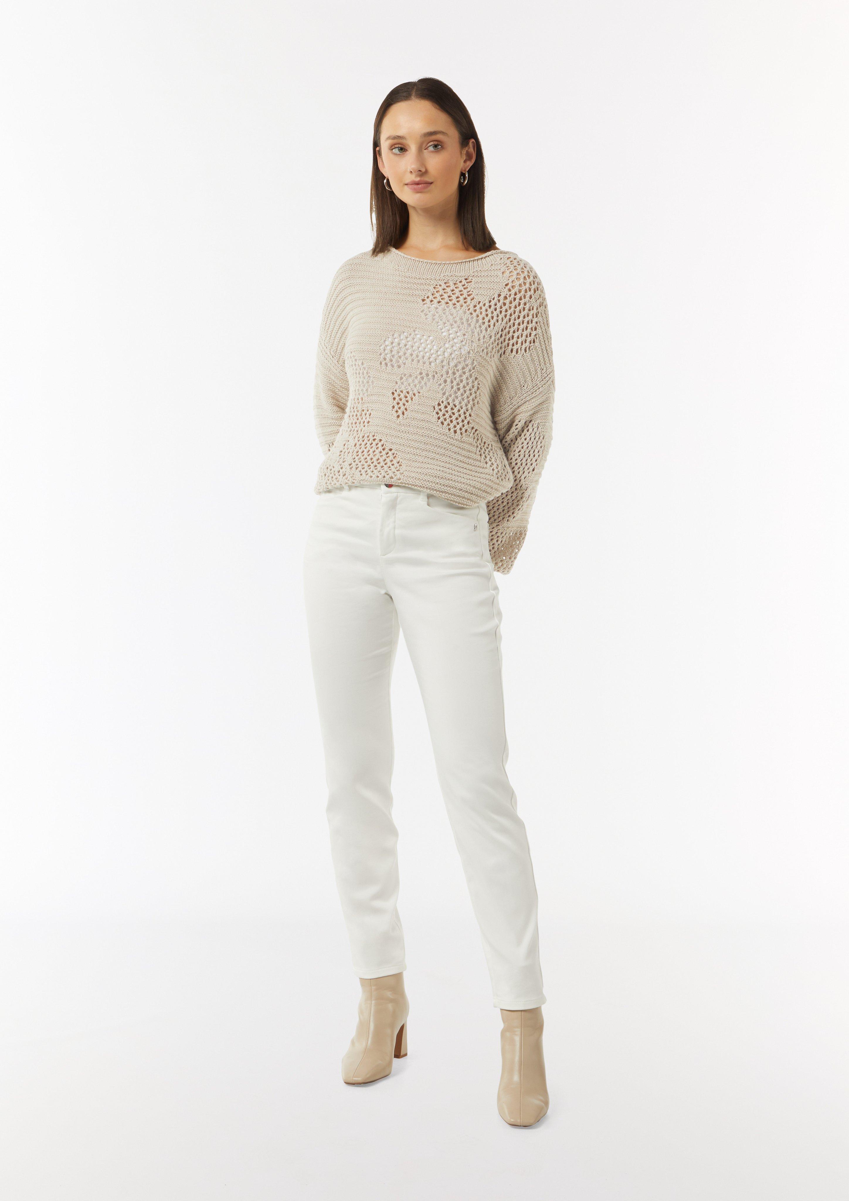 Strickpullover mit Ajourmuster - beige