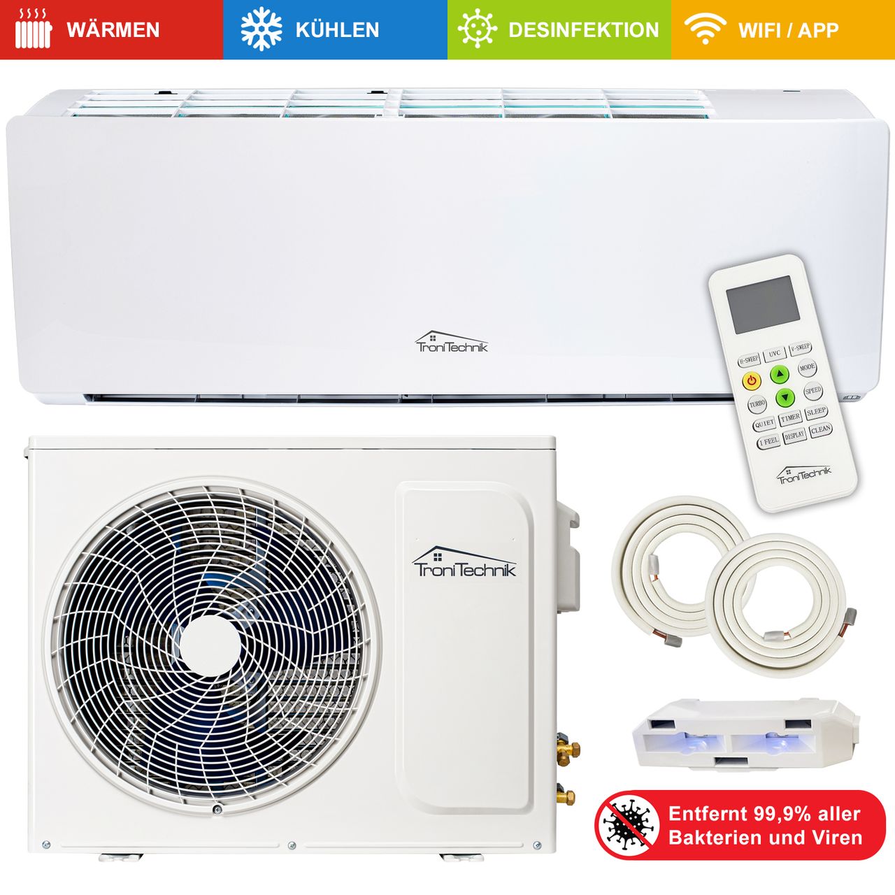 TroniTechnik TroniTechnik Reykir Split Klimagerät Klimaanlage mit 12000 BTU, inkl. ZBH und Reinigung