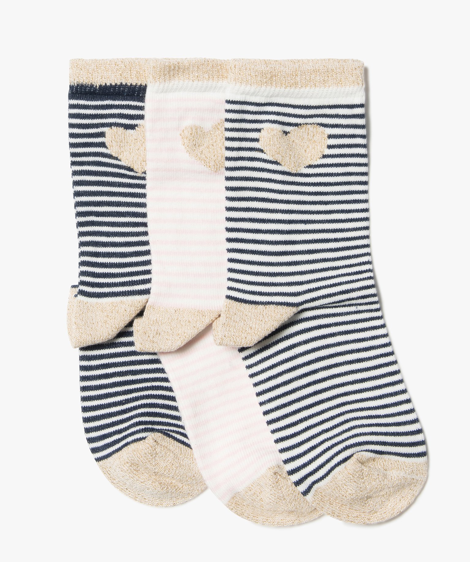 Chaussettes fille à rayures et paillettes tige haute (lot d... marine | GEMO