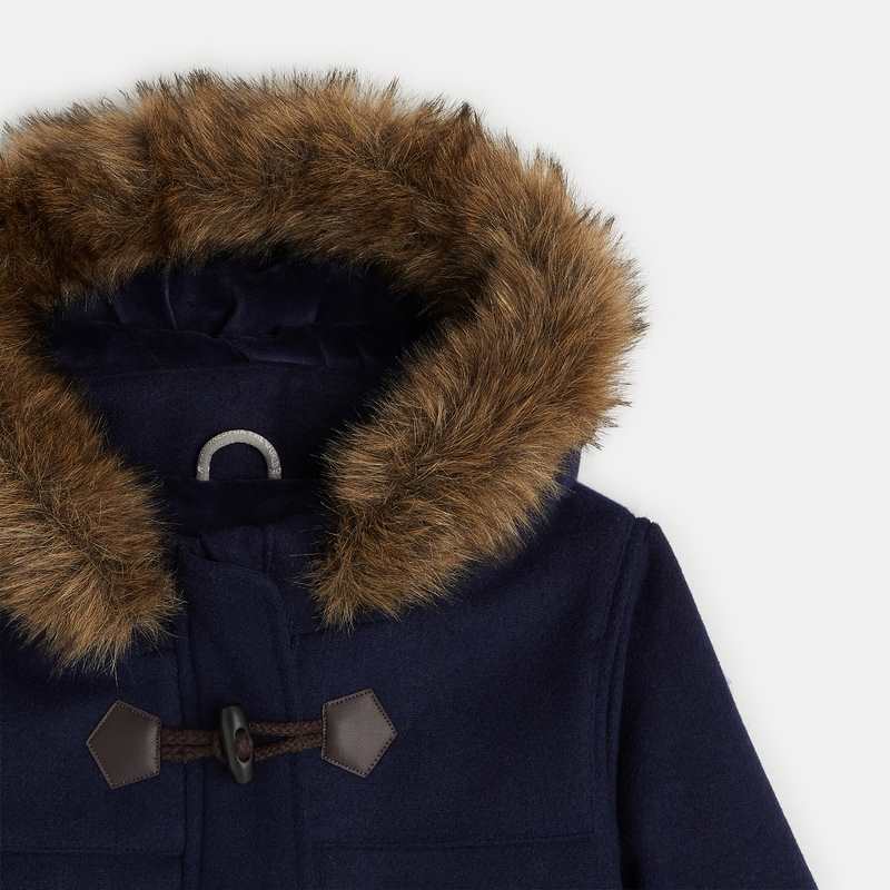Manteau de ville caban à capuche bleu fille