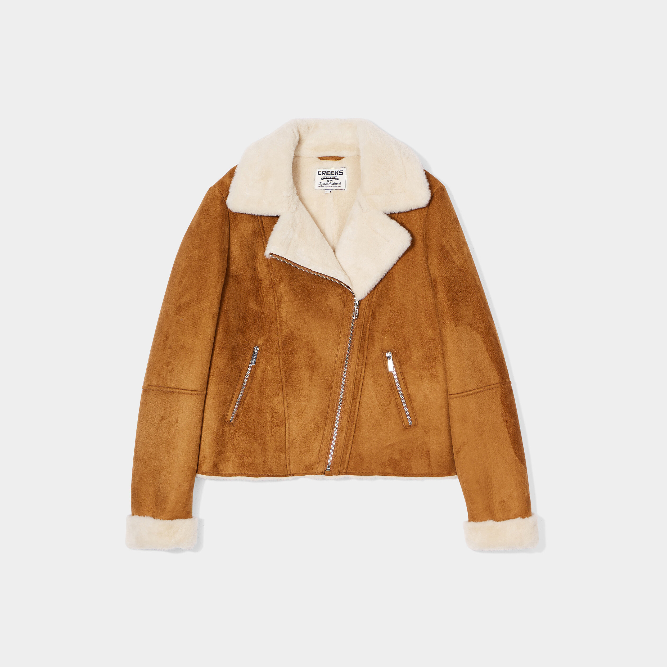 Veste peau lainée zippée Creeks camel femme | La Halle