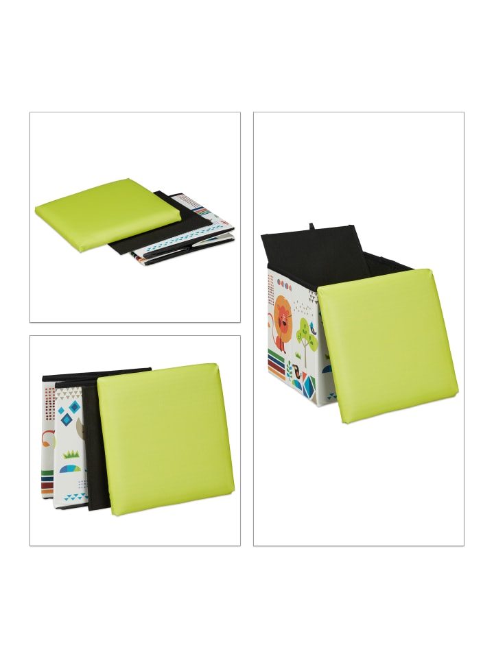 relaxdays Sitzhocker Tiere in Grün/Weiß - (B)31 x (H)31 x (T)31 cm günstig kaufen onesize