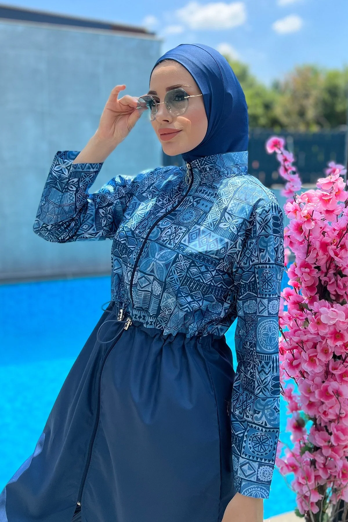 Remsa Mayo  Vollständig bedeckter Hijab-Badeanzug mit Fallschirmmuster, Fliesenmuster R040 Rabia