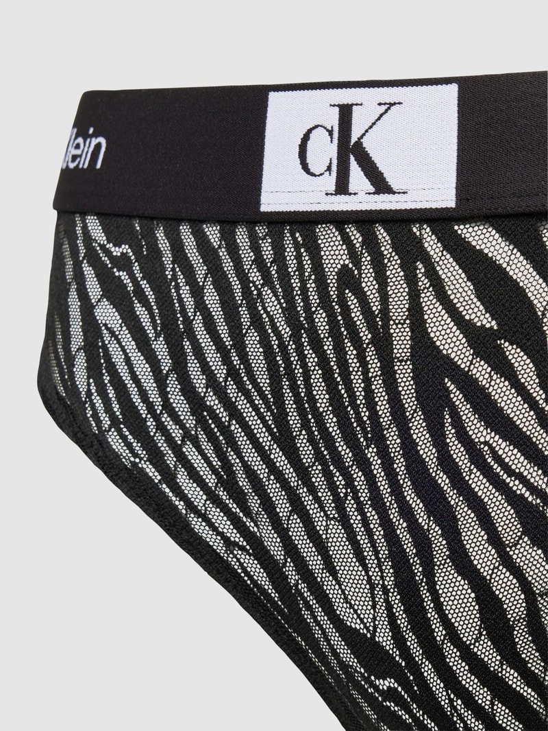 String mit Animal-Print im semitransparenten Design in schwarz