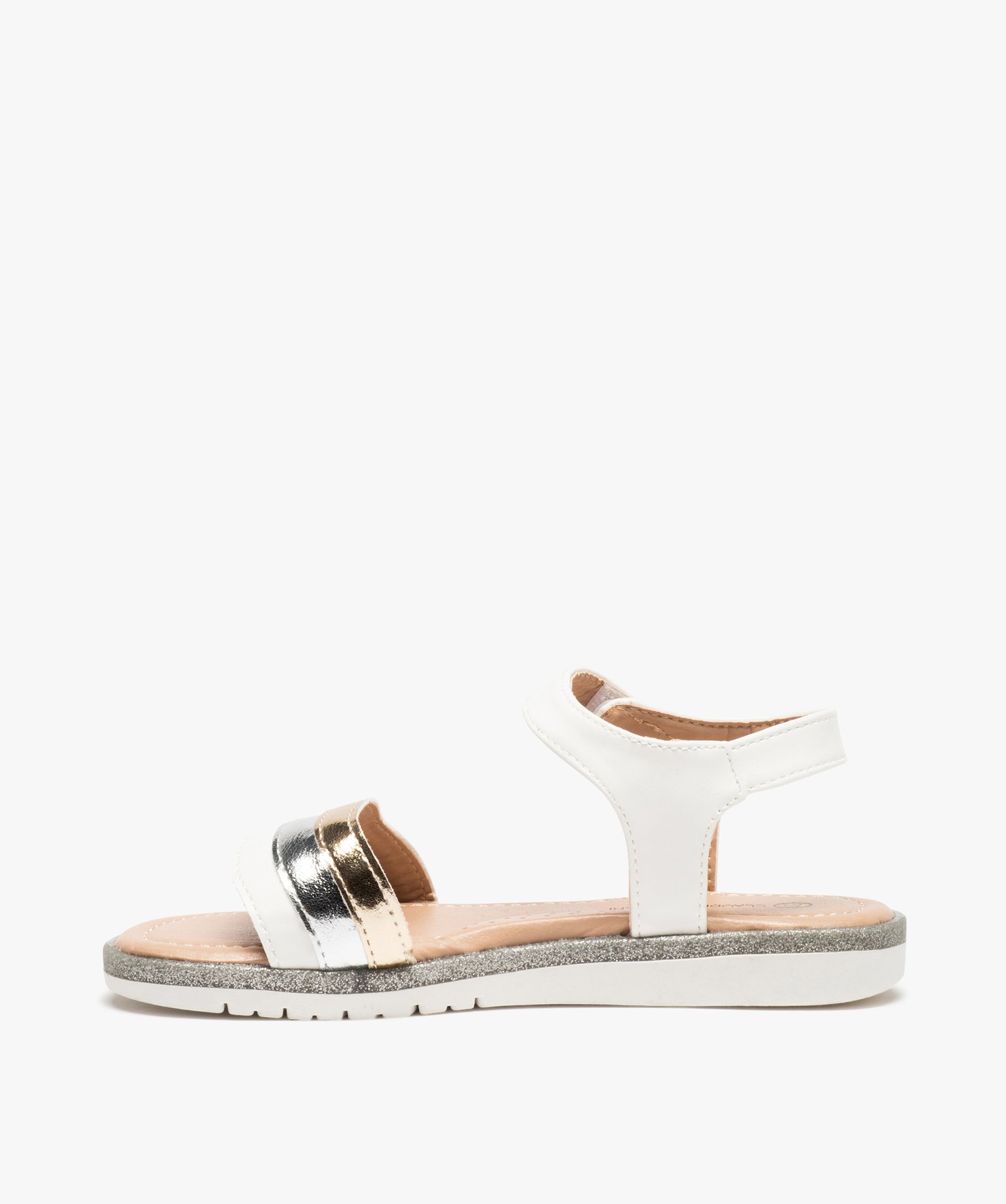 Sandales fille à brides effet métallisé et fermeture à s... blanc | GEMO