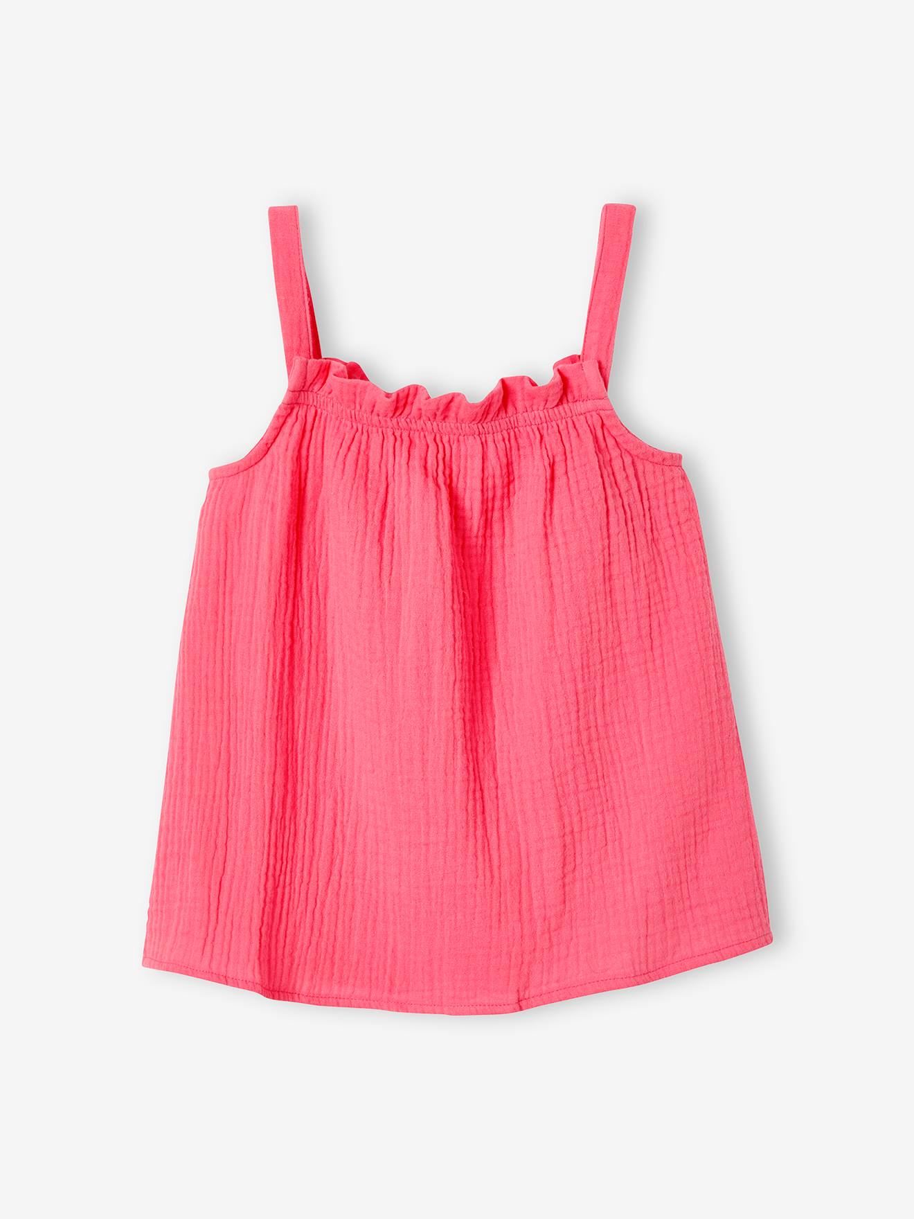 Blouse à bretelles en gaze de coton fille sable
