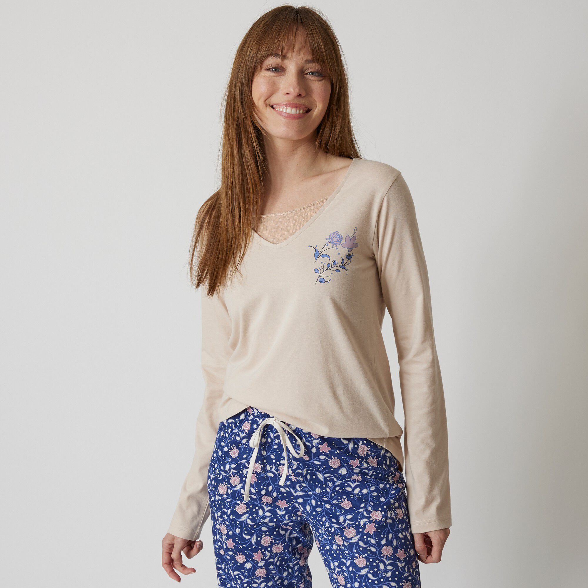 T-shirt pyjama manches longues motif floral imprimé