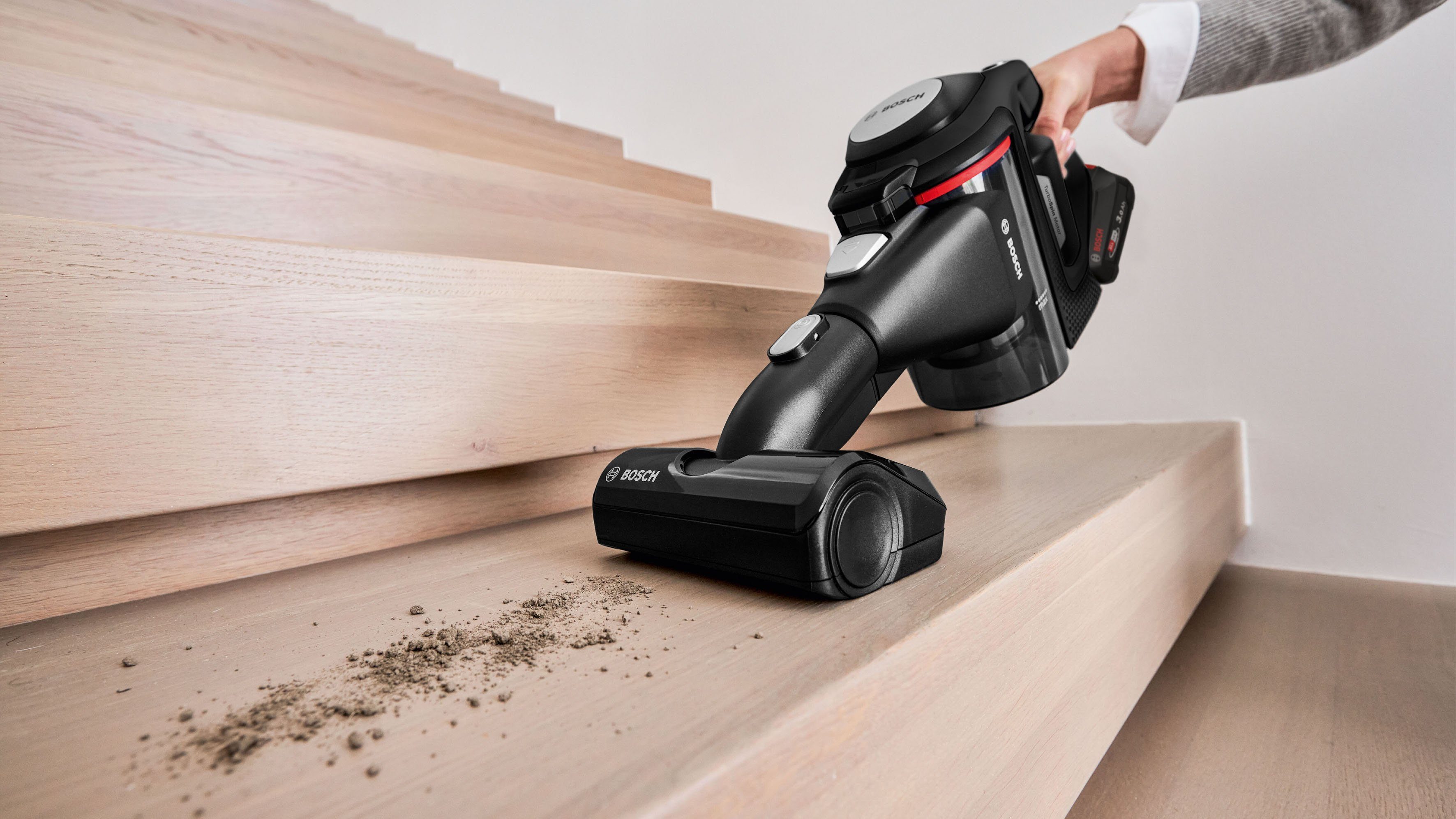 BOSCH Akku-Stielstaubsauger BKS8214T Unlimited Serie, 8 Gen2, beutellos, 45 Min Laufzeit, inkl. elektrische Minidüse und flexibler Fugendüse