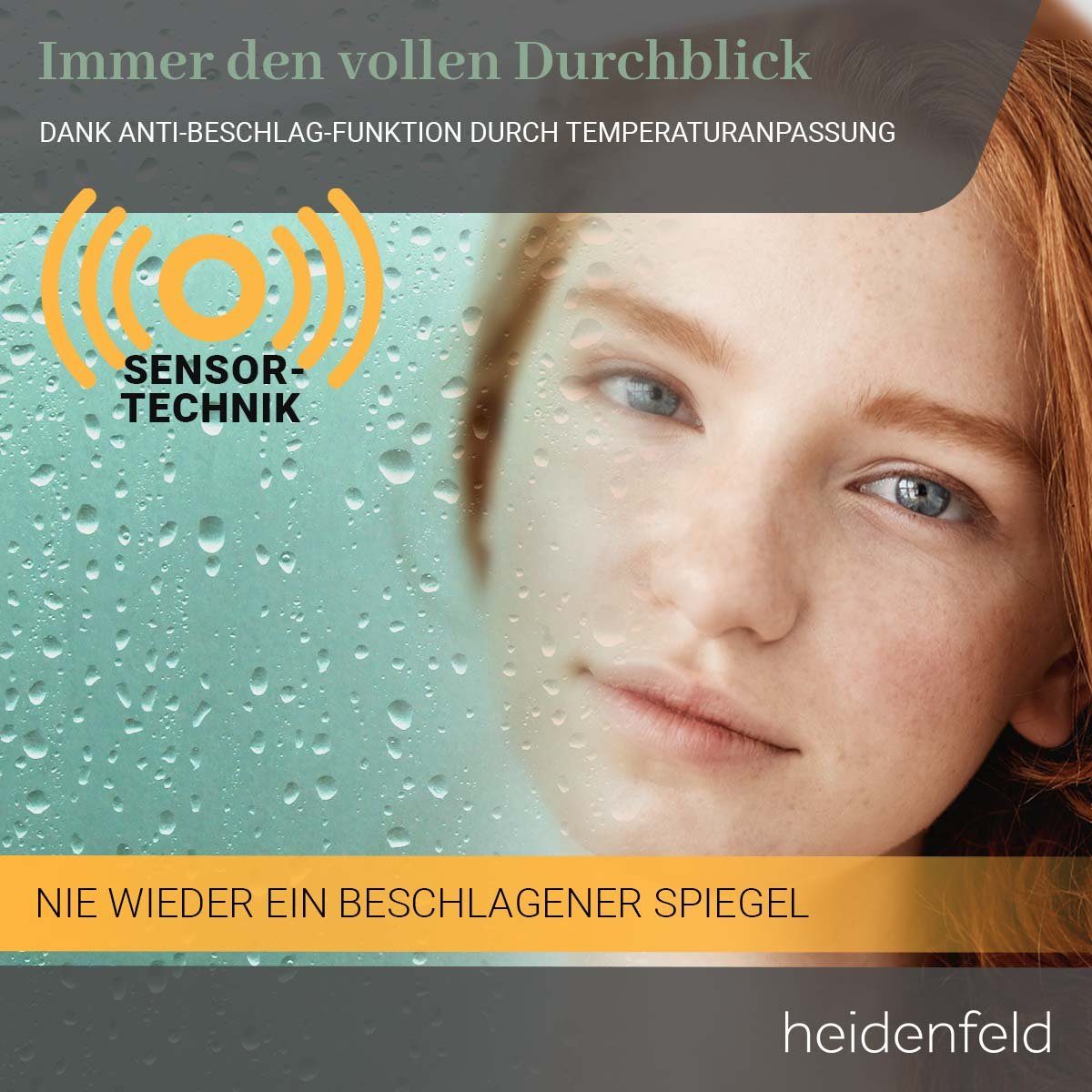 Heidenfeld Infrarotheizung Spiegelheizung HF-HS200 inkl. Touchdisplay 10 Jahre Garantie, Spiegel - Rahmenbeleuchtung - Anti-Beschlag - bis 500 Watt - WIFI