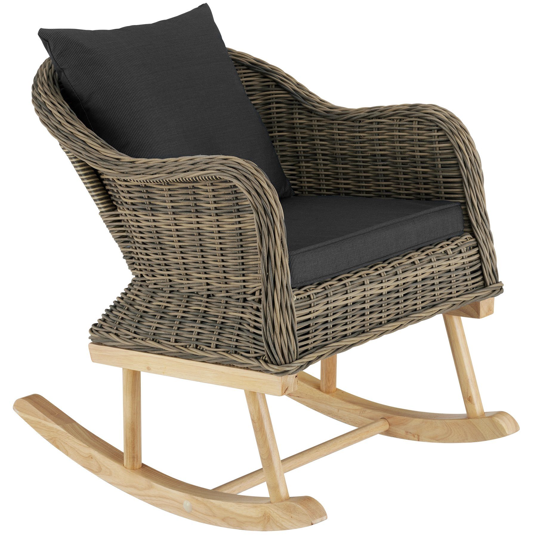 tectake Schaukelstuhl Rattan Schaukelstuhl Rovigo mit Fußbank Vibo (1er, 1 St), Abnehmbare Sitzkissen