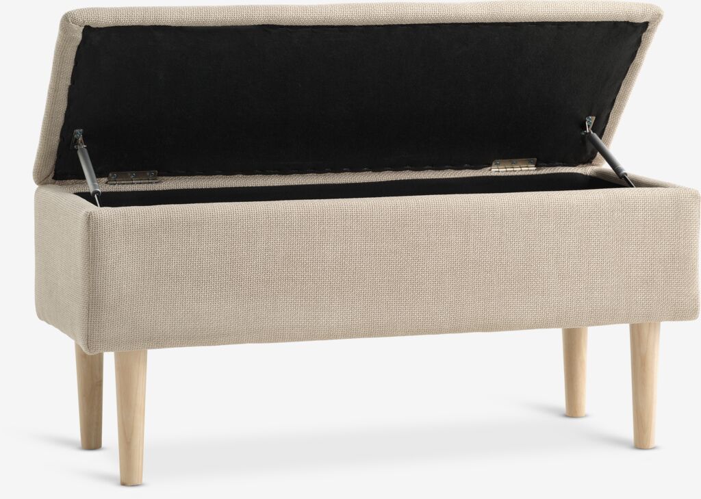 BADEROMSBENK med oppbevaringsplass, beige stoff