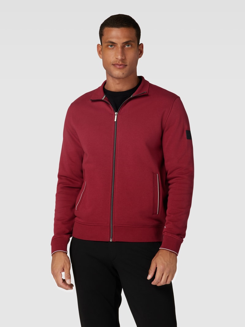 Sweatjacke mit Stehkragen in bordeaux rot