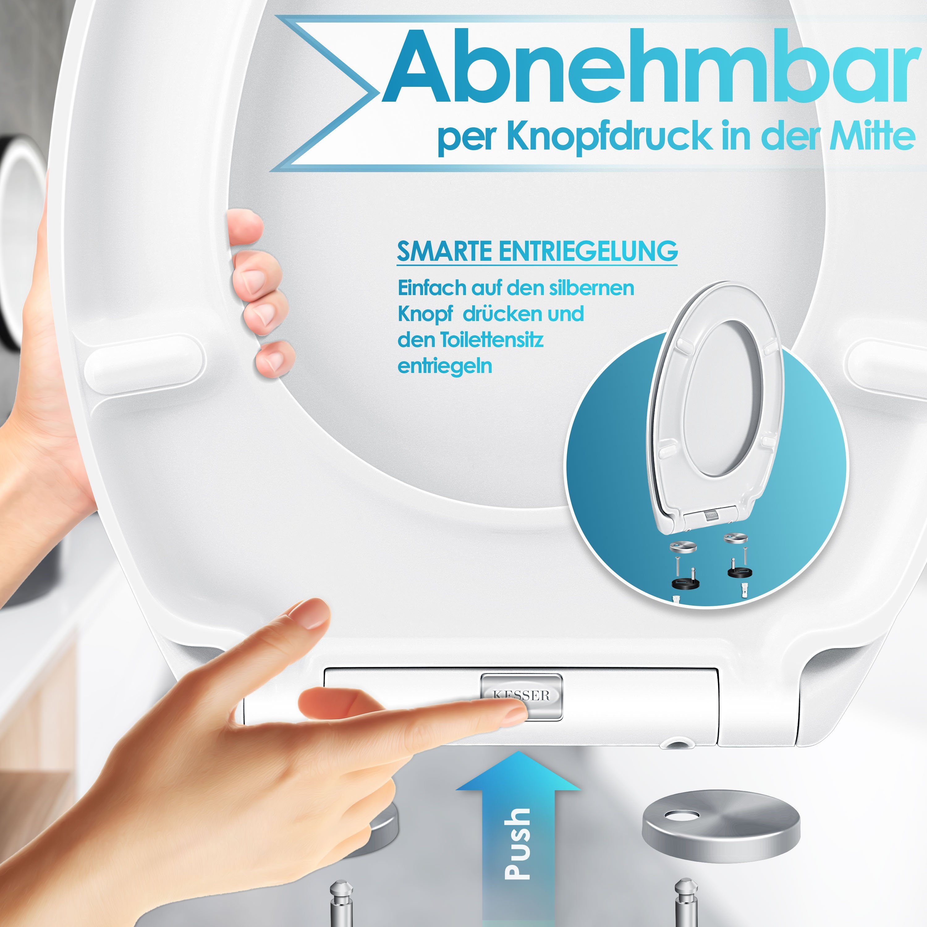 KESSER WC-Sitz, WC Sitz mit Absenkautomatik Toilettendeckel Quick-Release