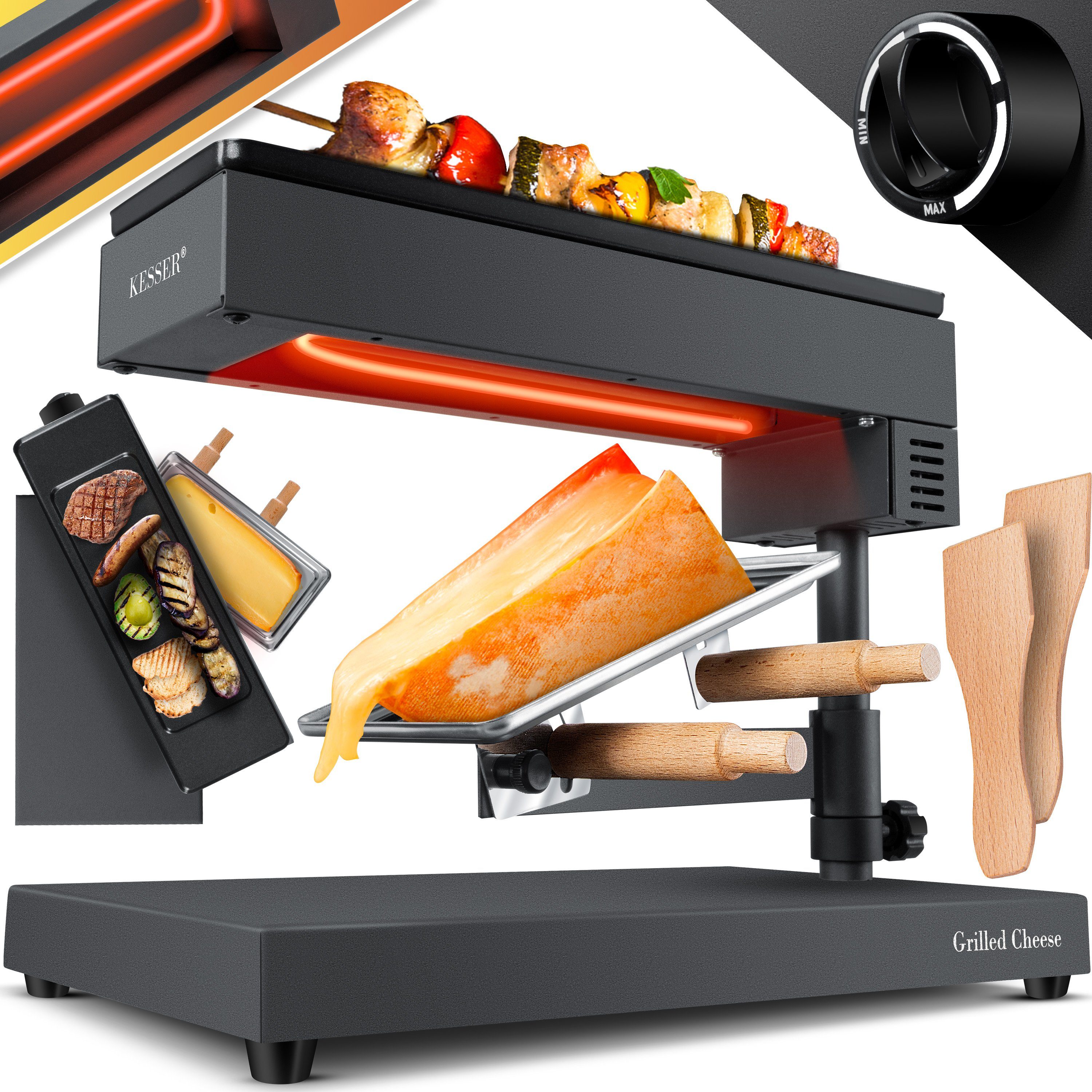 KESSER Raclette, 600 W, Raclette Grill 2in1 Käse-Raclette Käseschmelzer, Tischgrill
