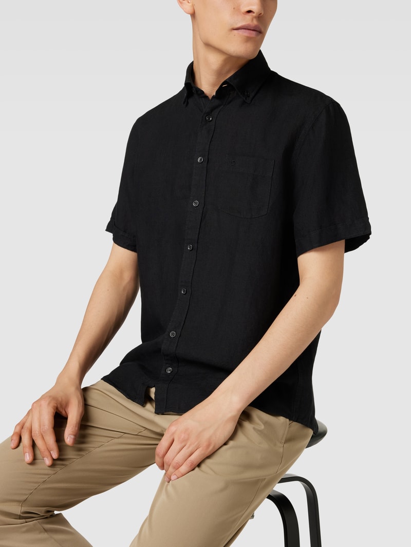 Business-Hemd aus Leinen mit Button-Down-Kragen in anthrazit