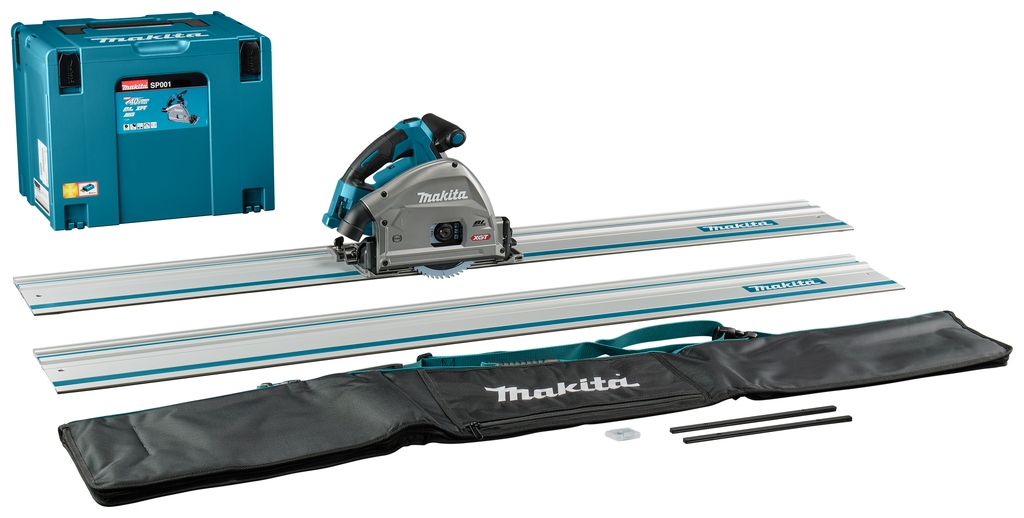 Makita SP001GZ06 Akku-Tauchsäge 40V Max (ohne Akkus und Ladegerät) mit AWS-Sender + 2 x Führungsschienen 1500 mm + Verbindungsleisten + Tasche