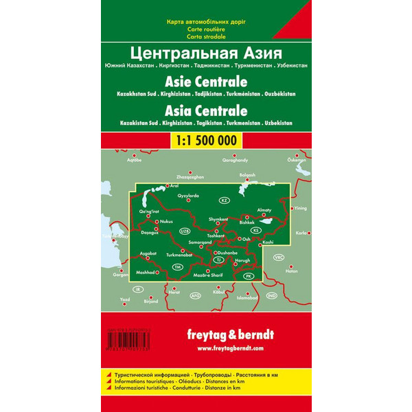 Zentralasien - Kasachstan Süd - Kirgisistan - Tadschikistan -Turkmenistan - Usbekistan 1 : 1.500.000  Autokarte - Straßenkarte