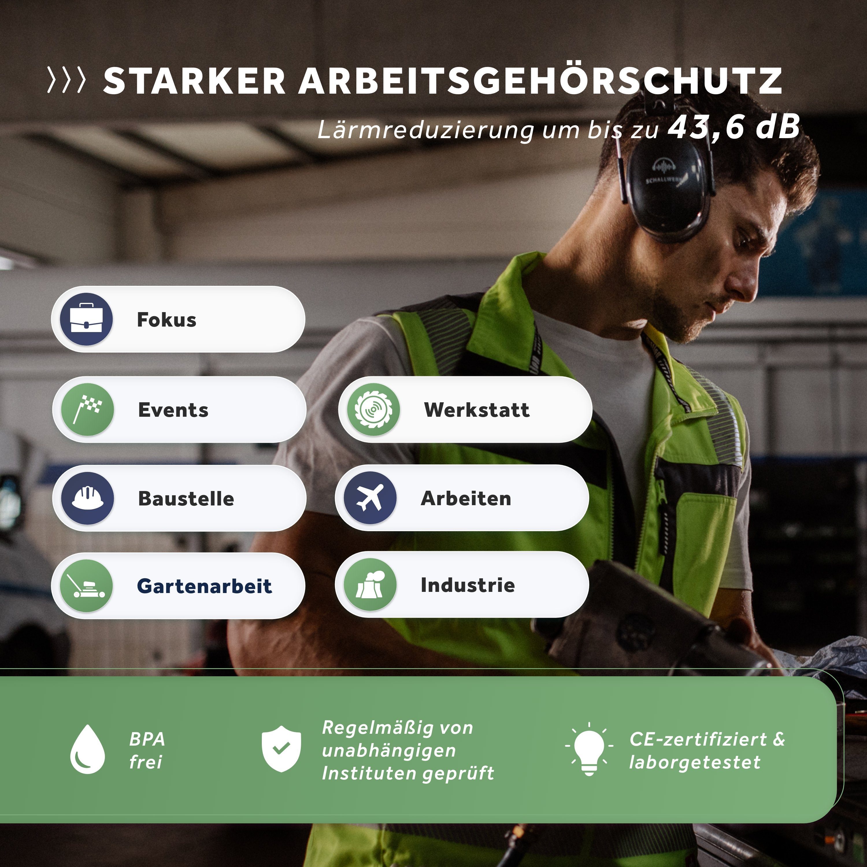 Schallwerk Kapselgehörschutz SCHALLWERK ® Work+, Arbeitsgehörschutz – größenverstellbar