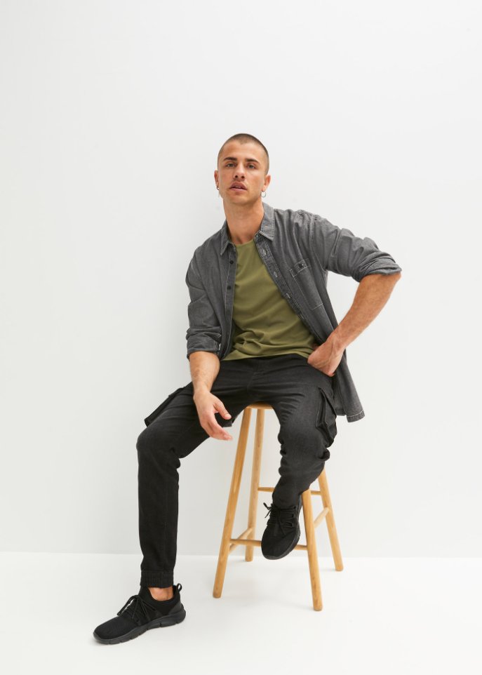 Regular Fit Schlupf-Cargo-Jeans, Straight