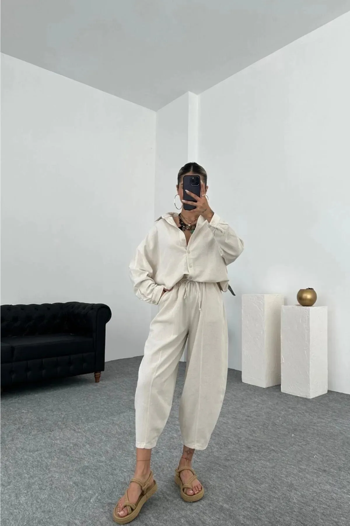 Laluvia  Taş Premium-Leinenhemd, Shalwar-Hose, Oberteil und Unterteil im Set
