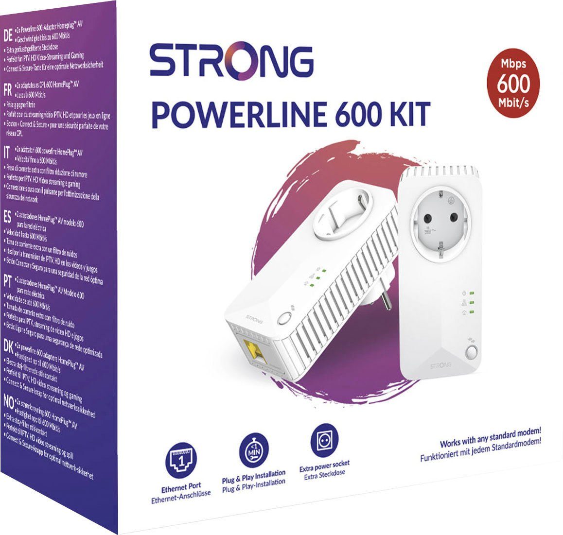 Strong Powerline 600 KIT Reichweitenverstärker, 2 Powerline 600 Adapter
