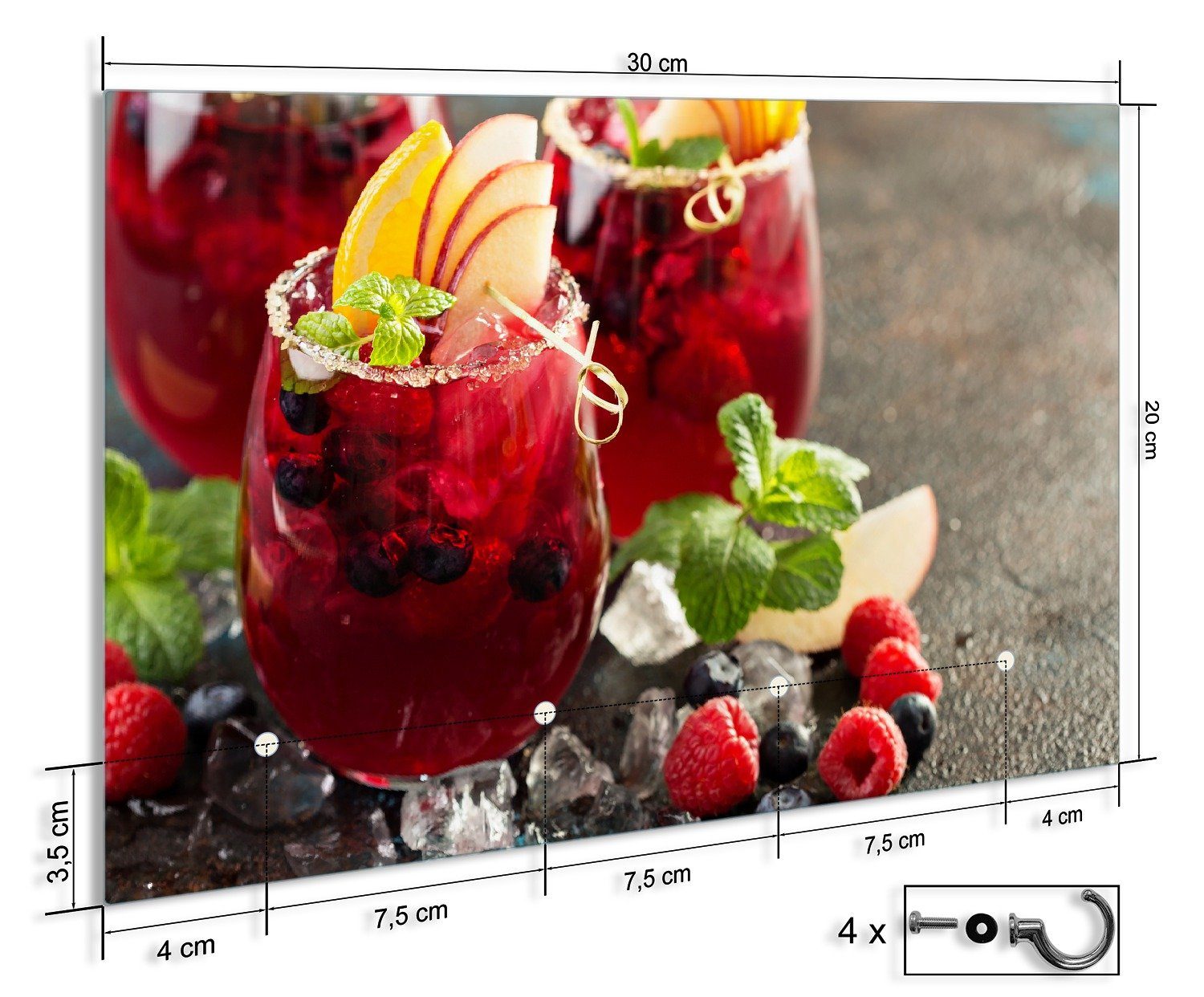 Wallario Schlüsselbrett Sommerlicher Wildbeerencocktail, (inkl. Aufhängeset), 30x20cm, aus ESG-Sicherheitsglas