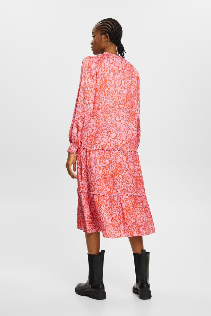 Gemustertes Midikleid aus Satin mit Rüschen