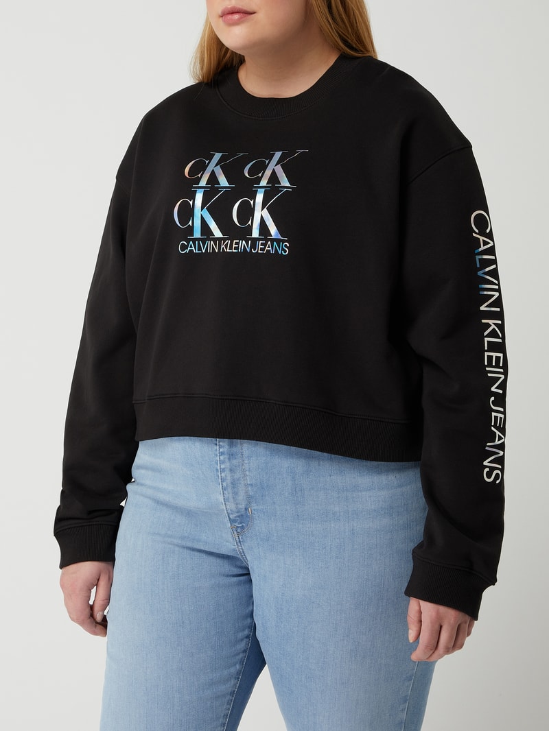 PLUS SIZE Cropped Sweatshirt aus Bio-Baumwolle in schwarz