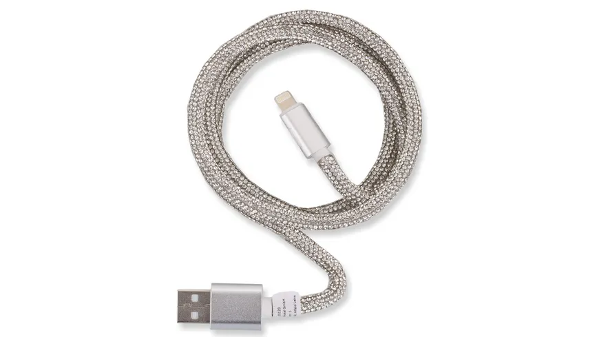 OHLALA! Glamour 1m USB Data Cable Silver für Apple Lightning mit Sync- und Ladefunktion