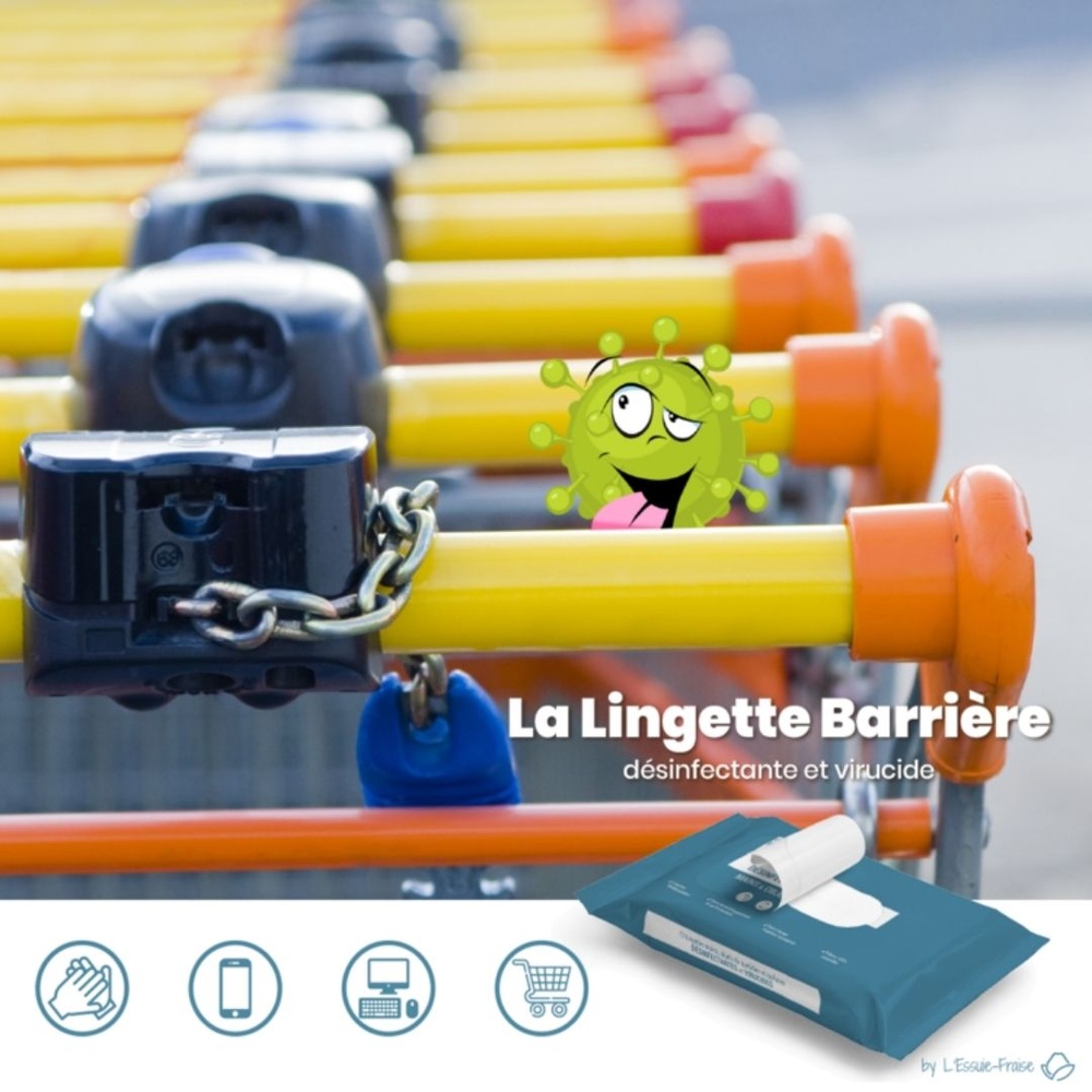 carlo & carla La Lingette Barrière : paquet de 12 lingettes désinfectantes virucides (fab. FR) Lingettes désinfectantes pour les mainset objets/surfaces (smartphones,…)