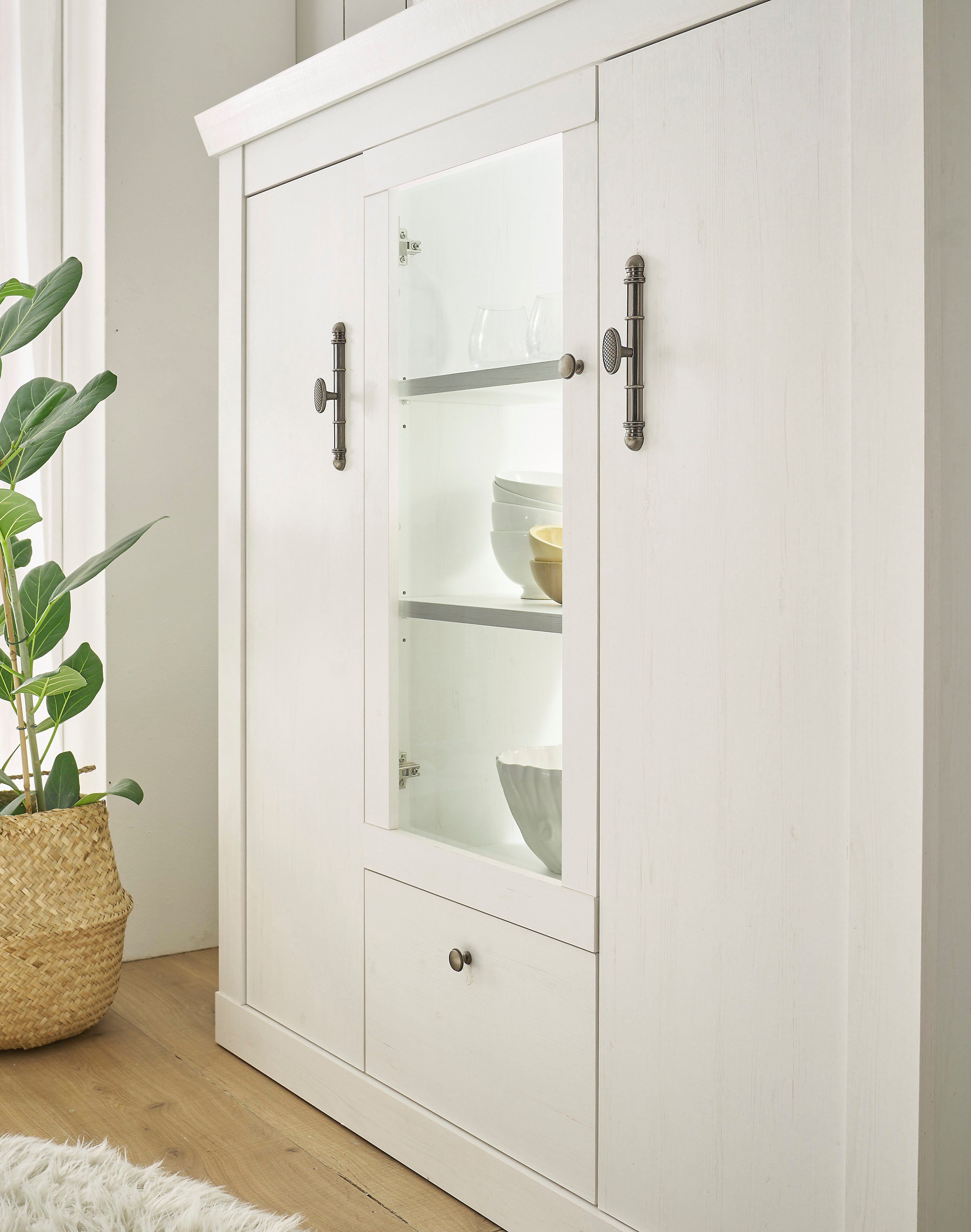 Home affaire Highboard RAVENNA, im romantischen Landhausstil, Griffe aus Metall, Höhe 146 cm