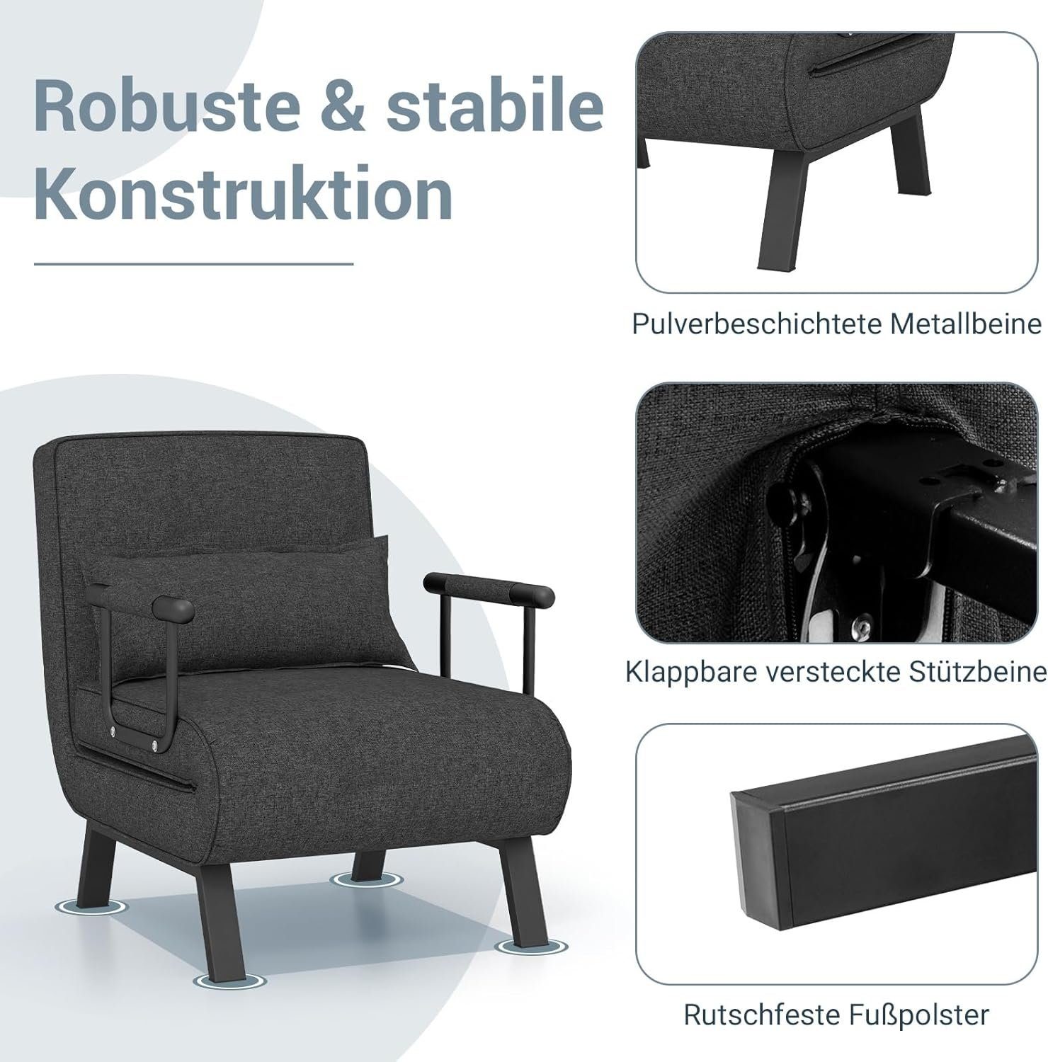 KOMFOTTEU Schlafsofa Schlafsessel, mit 6-Fach verstellbare Rückenlehne