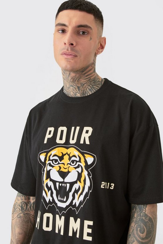 Tall Oversize T-Shirt mit Pour Homme Tiger-Print