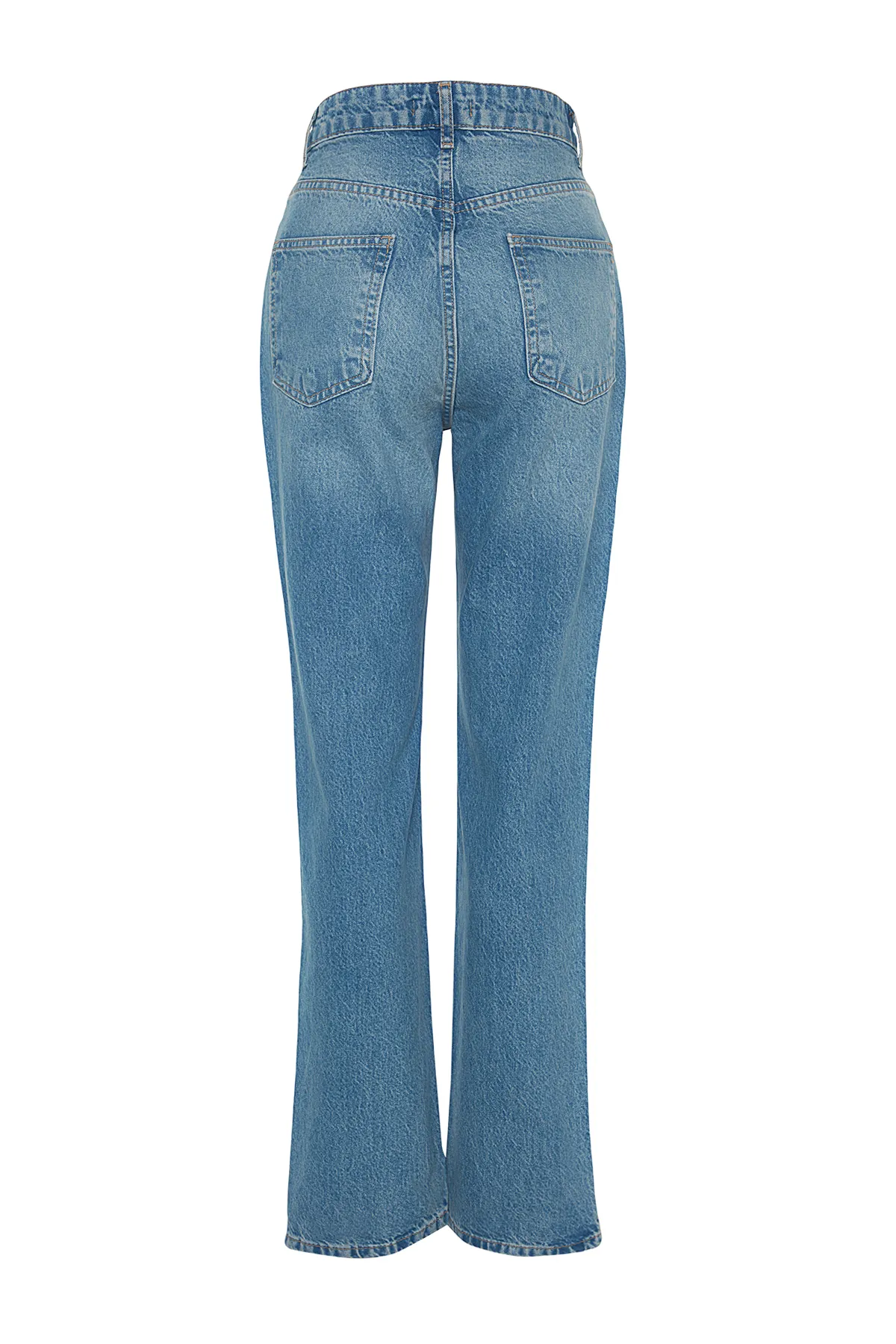 Trendyol Collection  Blaue zerrissene High Waist Lange gerade Jeans TWOAW24JE00033