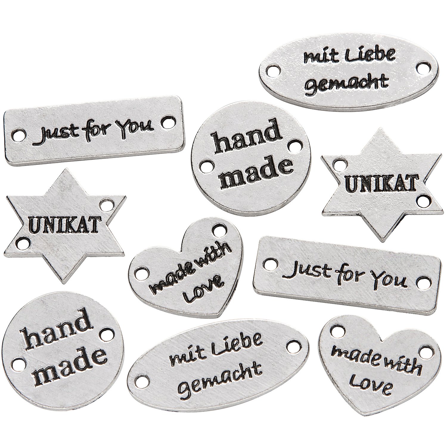 buttinette handmade Label-Set aus Metall, Inhalt: 10 Stück