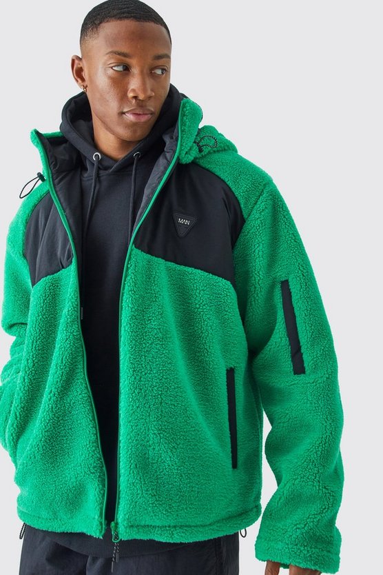 Jacke aus Borg & Nylon Jacke mit Kapuze