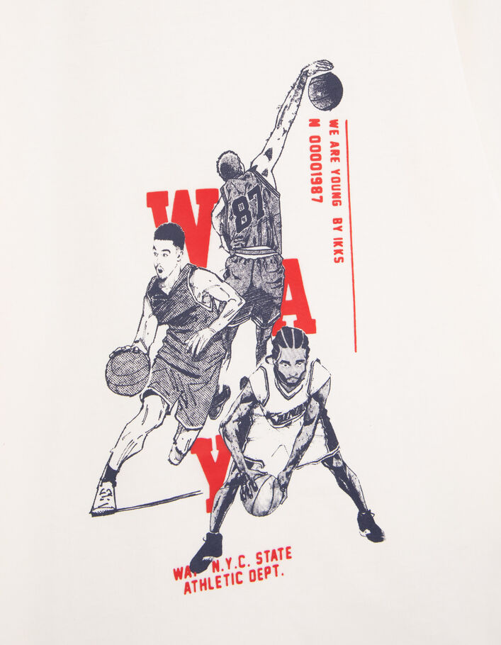 T-shirt blanc visuels basketteurs garçon
