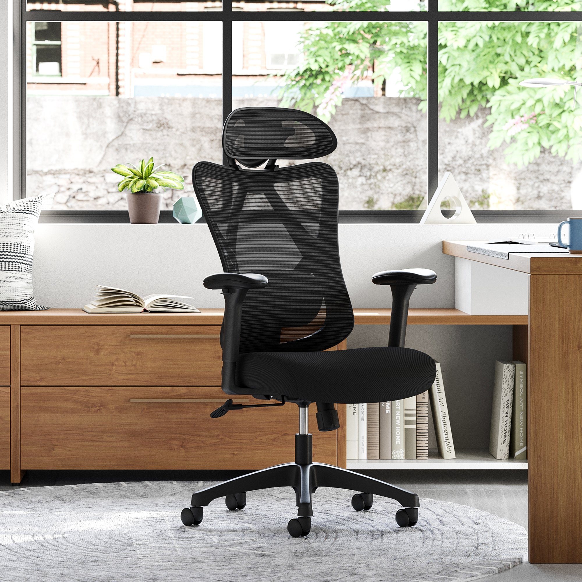 SONGMICS Bürostuhl, ergonomisch, verstellbare Lendenstütze und Kopfstütze