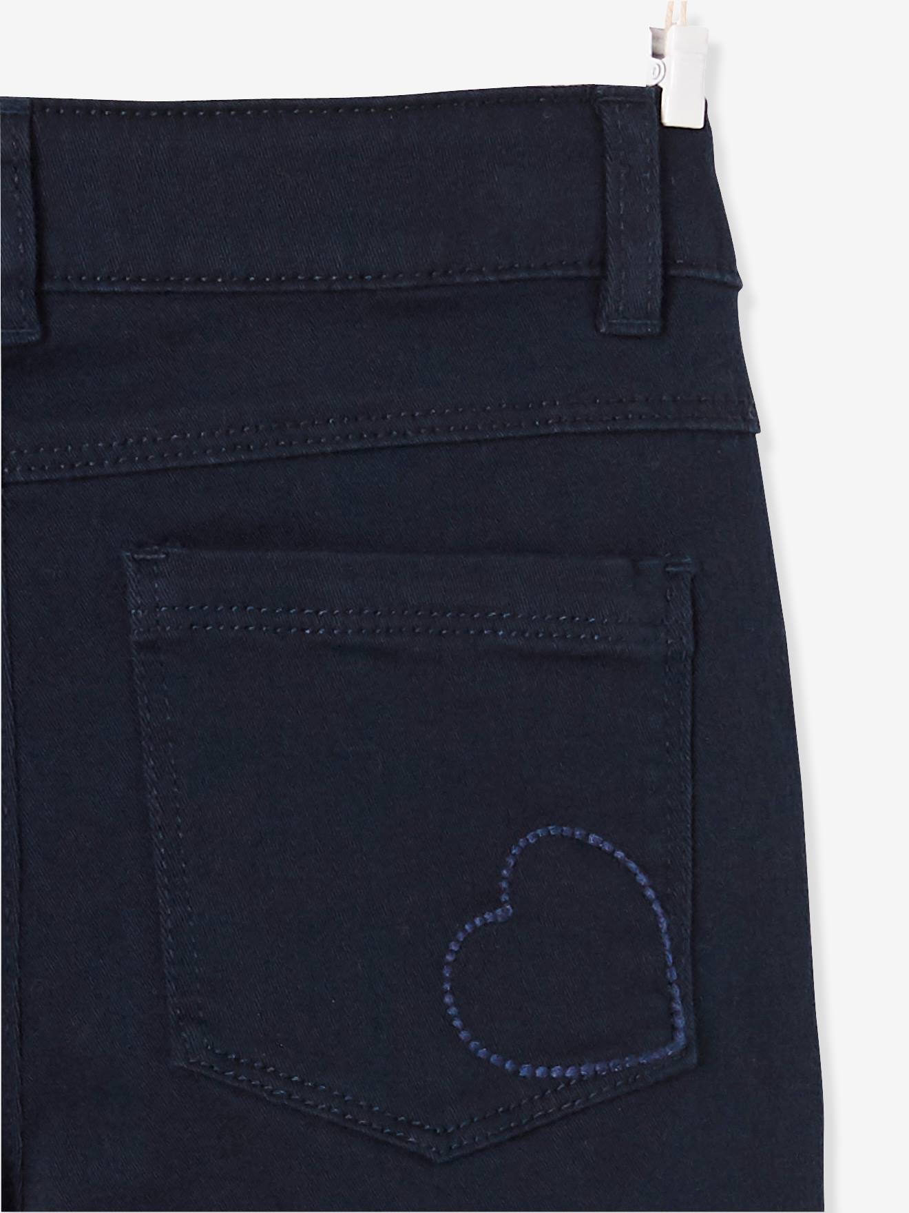 Pantalon slim fille MorphologiK tour de hanches LARGE marine grisé