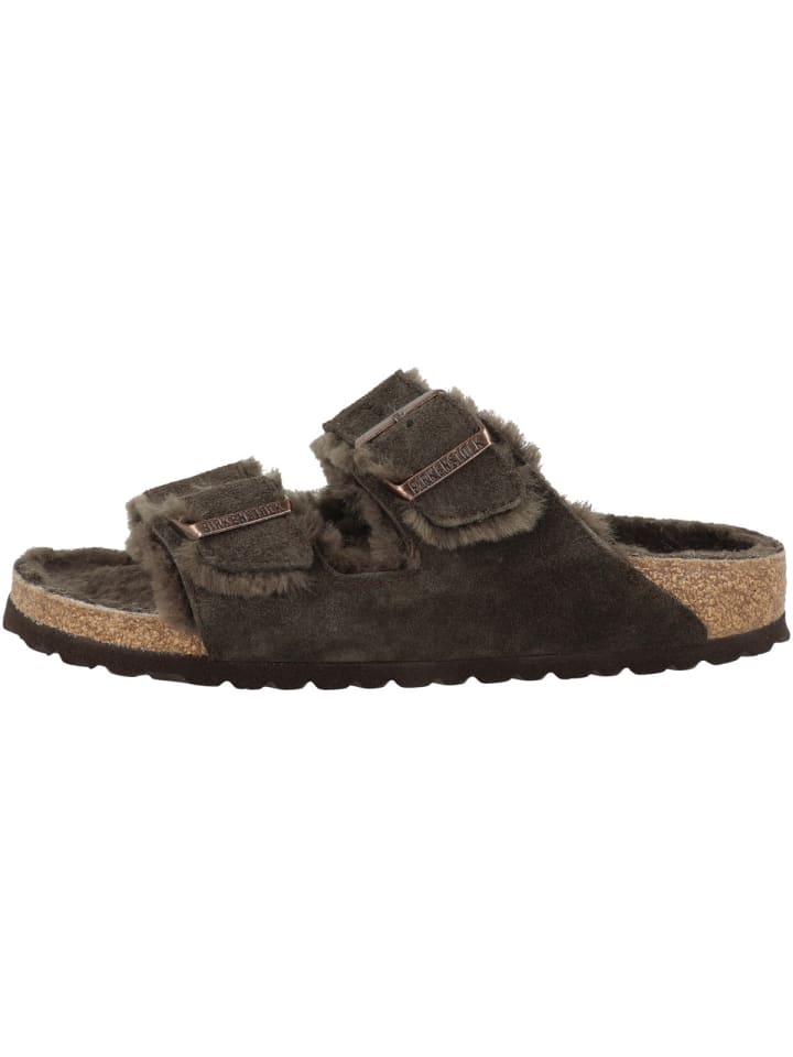 Birkenstock Sandale Arizona Veloursleder Lammfell schmal in dunkelbraun günstig kaufen 40